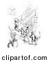 Clip Art of a Group of Old Fashioned Vintage Men Climbing Hotel Stairs in Black and White by Picsburg