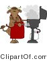 Clip Art of a Horned Cow Cooking BBQ on an Outdoor Propane Grill by Djart