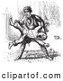 Clip Art of a Man Beating up a Guard in Black and White by Picsburg