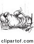 Clip Art of a Man Tangled in Blankets in His Bedroom - Black and White by Picsburg