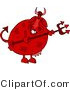 Clip Art of a Red Spotted Male Devil Cow Holding a Pitchfork by Djart