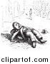 Clip Art of a Retro Man Leaving a Guard After a Fight in Black and White by Picsburg