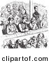 Clip Art of a Retro Sketch of Vintage People in a Theater in Black and White by Picsburg