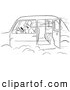 Clip Art of a Retro Vintage Man Smoking a Cigar in a Speeding Car with an Open Door Black and White - Coloring Page Outline by Picsburg