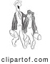 Clip Art of a Retro Vintage Worker Man Trying to Cheer up a Grumpy Guy, Sketched on White by Picsburg