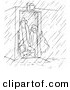 Clip Art of a Retro Vintage Worker Men Contemplating Going out in the Rain, a Black and White Sketch by Picsburg