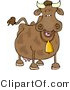 Clip Art of a Spotted Brown Cow Wearing a Yellow Bell by Djart