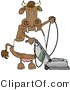 Clip Art of a Spotted Brown Housewife Cow Using the Vacuum on the Floor by Djart