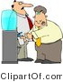 Clip Art of a Stern Boss Man Keeping a Close Eye on an Employee Filling His Cup with Water by Djart