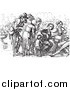 Clip Art of a Vintage Crowd of Beggars and Foreigner in Black and White by Picsburg