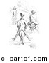 Clip Art of a Vintage Men on Tiny Horses, in Black and White by Picsburg