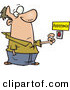 Clip Art of a Wide Eyed Caucasian Man About to Push a Customer Service Button Under an Assistance Sign by Toonaday