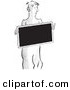 Clip Art of a X-Ray Patient Holding Blank Sign - Black and White Line Art by Picsburg