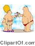 Clip Art of an Obese Husband and Wife Vacationing at the Beach and Clinking Glasses Together by Djart
