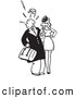 Clip Art of an Old Fashioned Retro Vintage Surprised Man Looking Back with a Woman in Black and White by Picsburg