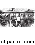Clip Art of an Old Fashioned Vintage Busy Hotel in Black and White by Picsburg