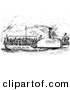 Clip Art of an Old Fashioned Vintage Crowded Rhine Boat in Black and White by Picsburg