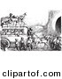 Clip Art of an Old Fashioned Vintage Soldiers Stopping an Omnibus in Black and White by Picsburg