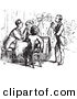 Clip Art of an Old Fashioned Vintage Waiter Tending to Tired Travelers in Black and White by Picsburg