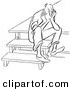 Clip Art of an Upset Boy Sitting on Steps - Black and White Line Art by Picsburg