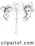 Clip Art of Girls with Peasant Headdresses in Black and White by Picsburg