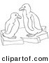 Clip Art of Two Baby Penguins on Ice - Black and White Line Art by Picsburg
