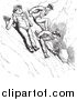 Clip Art of Vintage Men Scooting down a Mountain in Black and White by Picsburg