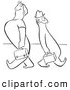Clip Art of Worker Couple Smiling and Walking in Different Directions Black and White by Picsburg