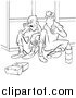Clip Art of Worker Men Taking a Lunch Break Black and White by Picsburg