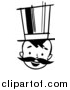 Vector Clip Art of a Black and White Retro Boy with a Mustache and Top Hat by Picsburg
