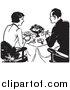 Vector Clip Art of a Black and White Retro Couple Dining by Picsburg