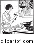 Vector Clip Art of a Black and White Retro Lady Making Apple Pie by Picsburg