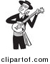Vector Clip Art of a Retro Black and White Man Smiling and Playing a Banjo by Picsburg