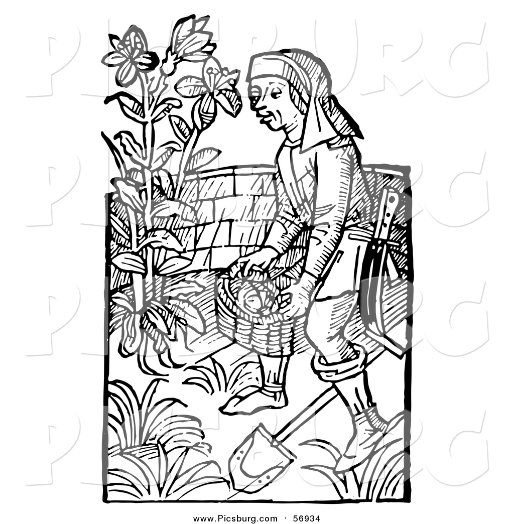 Vector Clip Art of a Black and White Retro Woodcut Medieval Man ...