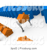 Clip Art of 3d People Moving Their Home from One Neighborhood to Another by