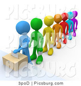 Clip Art of a 3d Person Standing at the Front of a Line of Diverse Voters by 3poD
