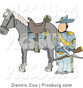 Clip Art of a Armed Union Soldier Standing Beside His Horse on a Battlefield and Holding a Musket by Djart