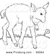 Clip Art of a Baby Goat Wearing a Bell - Black and White Line Art by Picsburg