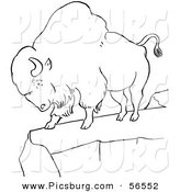 Clip Art of a Bison Standing on a Cliff - Black and White Line Art by Picsburg