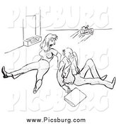 Clip Art of a Black and White Angry Man and Woman After Tripping over a Toy by Picsburg