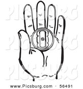 Clip Art of a Black and White Retro Hand Holding a Prank Buzzer Toy on White by Picsburg