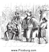 Clip Art of a Black and White Scene of an Artist Selling Portraits by Picsburg