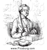Clip Art of a Black and White Vintage Man Writing by Picsburg