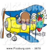 Clip Art of a Bomber Man in a Biplane Preparing to Drop a Bomb down onto the Ground by Toonaday