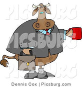 Clip Art of a Bored Business Cow Carrying a Briefcase and Holding a Cup of Coffee by Djart