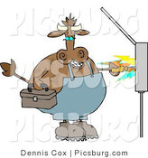 Clip Art of a Brown Cow Electrician Getting Zapped with Electricity by Djart