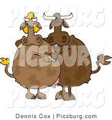 Clip Art of a Brown Male and Female Cow Couple Dancing Together by Djart