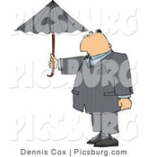 Clip Art of a Businessperson Standing Outside Under an Umbrella in Rainy Weather by Djart