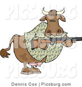 Clip Art of a Camouflaged Cow Holding a Hunting Rifle, Facing the Right by Djart