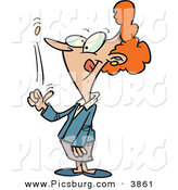 Clip Art of a Caucasian Red Haired Woman Flipping a Coin into the Air by Toonaday